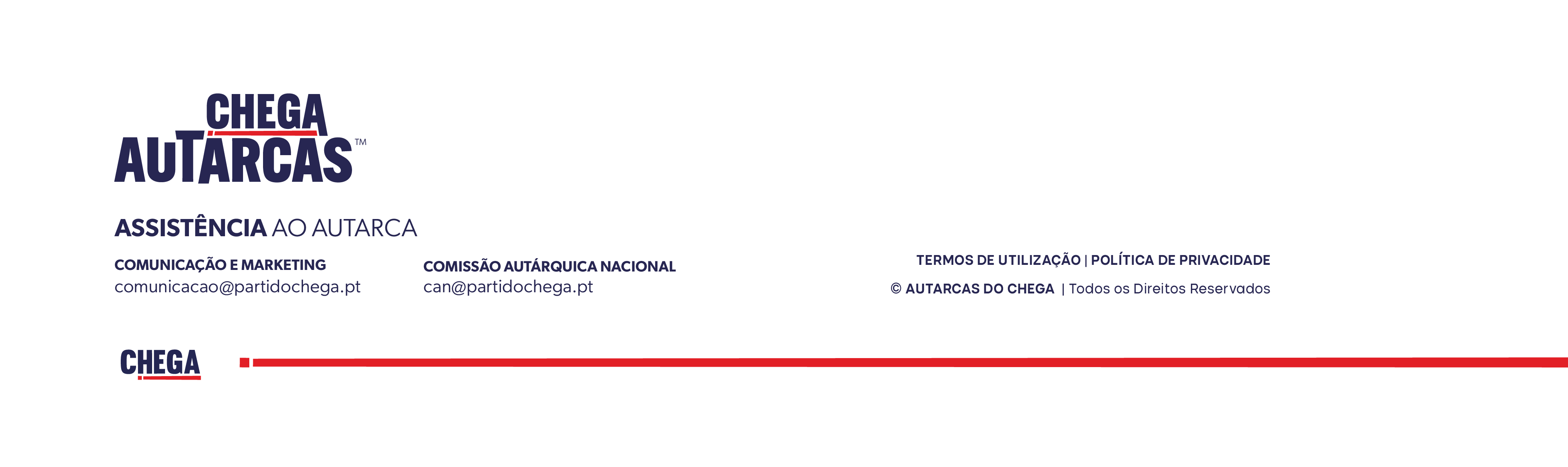 Rodapé com contactos e informação legal